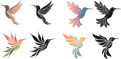 Colorful & Silhouette Hummingbird Vector Set – Modern Abstract Bird Logo Design Collection