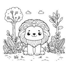 cute lion, vector image suitable for coloring books