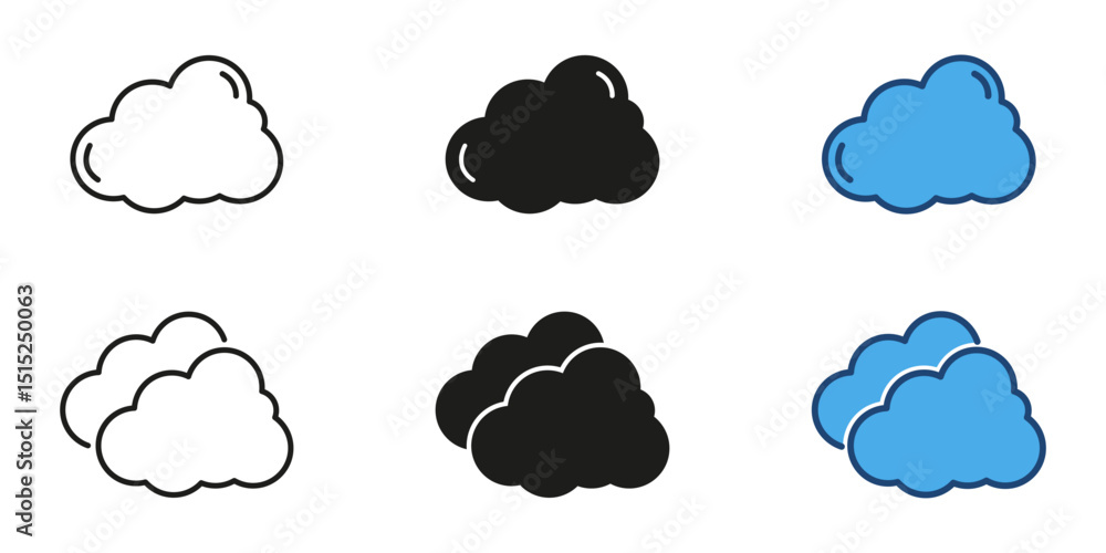Poster cloud weather line and solid icon set. weather forecast cloud symbol collection. isolated vector ill