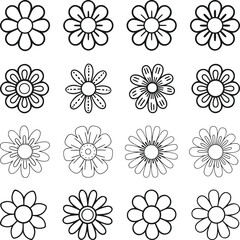 Obraz premium Outline flower svg, Outline flower Silhouette, Collection of Black and White Flower Outlines
