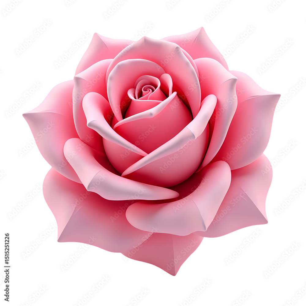 Poster a digitally created image of a pink rose with soft petals in full bloom view isolated on transparent