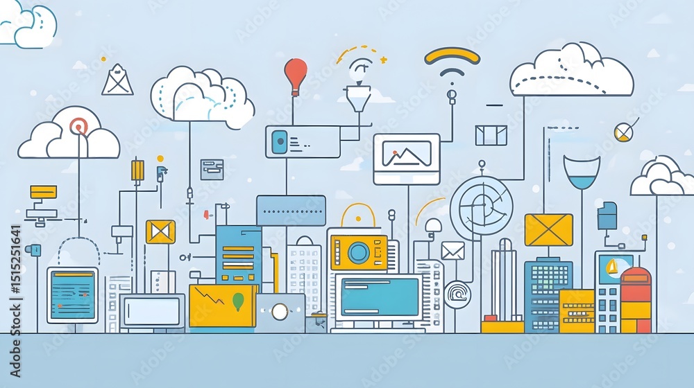 Poster interconnected network of digital devices and clouds.