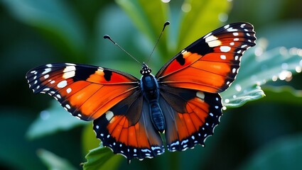 Fototapeta premium A suitable and easy-to-understand name for this image could be: Beautiful butterfly resting on a colorful flower in a summer garden