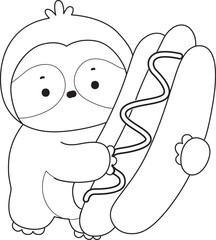 Outline of Cute sloth vector icon. Coloring book of Funny baby sloth animal.