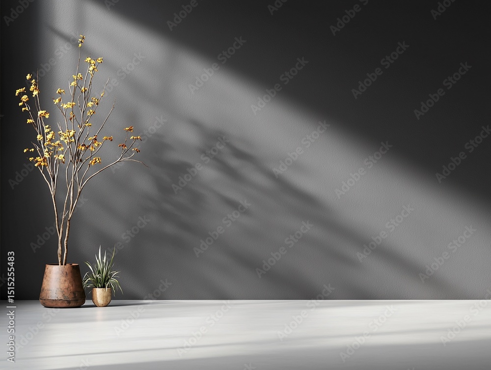 Poster stark shadow from abstract shape over flat surface