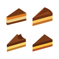 Delicious Chocolate Cake Slice Set Vector Illustration.