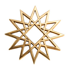 Minimalist brooch shaped like eight-pointed star brushed brass surface modest Islamic design