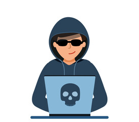Hacker is sitting at computer, cracking the username and password. Credit card phishing with cyber thief. Phishing scam, hacker attack and online scan and steal.