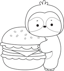 Outline of Cute sloth vector icon. Coloring book of Funny baby sloth animal.