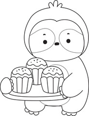 Outline of Cute sloth vector icon. Coloring book of Funny baby sloth animal.