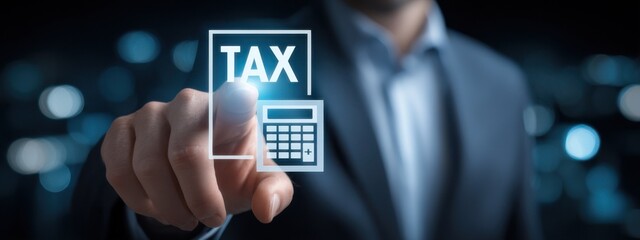 Digital interaction with tax calculator in a professional setting during evening hours