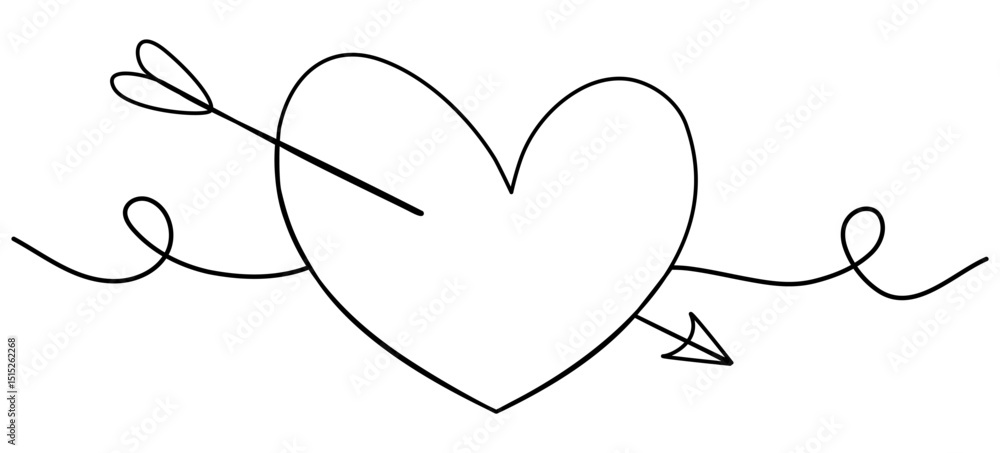 Poster heart shape with arrow continuous line drawing. vector illustration isolated on white.