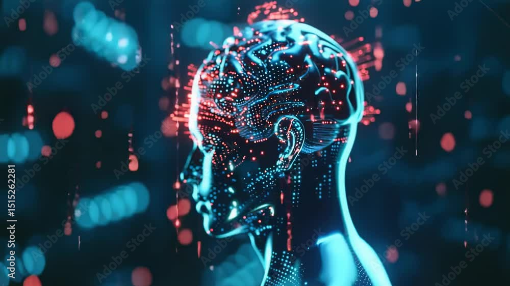 Poster futuristic ai brain interface with glowing neural connections