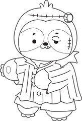 Outline of Cute sloth vector icon. Coloring book of Funny baby sloth animal.