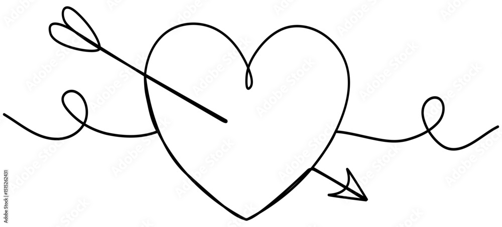 Poster heart shape with arrow continuous line drawing. vector illustration isolated on white.