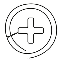 Plus sign in circle continuous line drawing. Medicine or mathematic symbol. Vector illustration isolated on white.