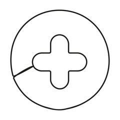 Obraz premium Plus sign in circle continuous line drawing. Medicine or mathematic symbol. Vector illustration isolated on white.