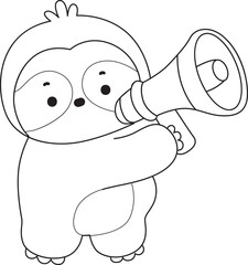 Outline of Cute sloth vector icon. Coloring book of Funny baby sloth animal.