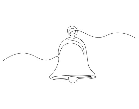 School bell continuous line. Continuous one line drawing of school bell. Back to school, reminder, alertness concept. Single line drawing