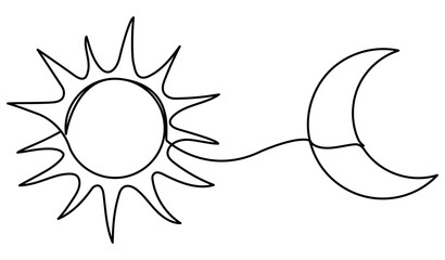 Sun and moon continuous line drawing. Weather symbols. Vector illustration isolated on white.