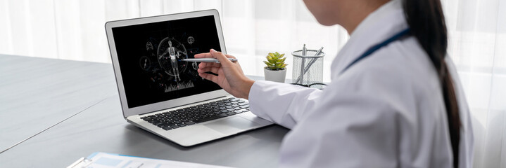 Medical science technology and futuristic healthcare virtual computer software analyze human health...