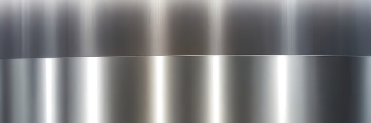 Close-up of brushed metal surfaces with a gradient of shiny silver tones and soft reflections, capturing a sleek, modern aesthetic with refined texture and industrial elegance. 