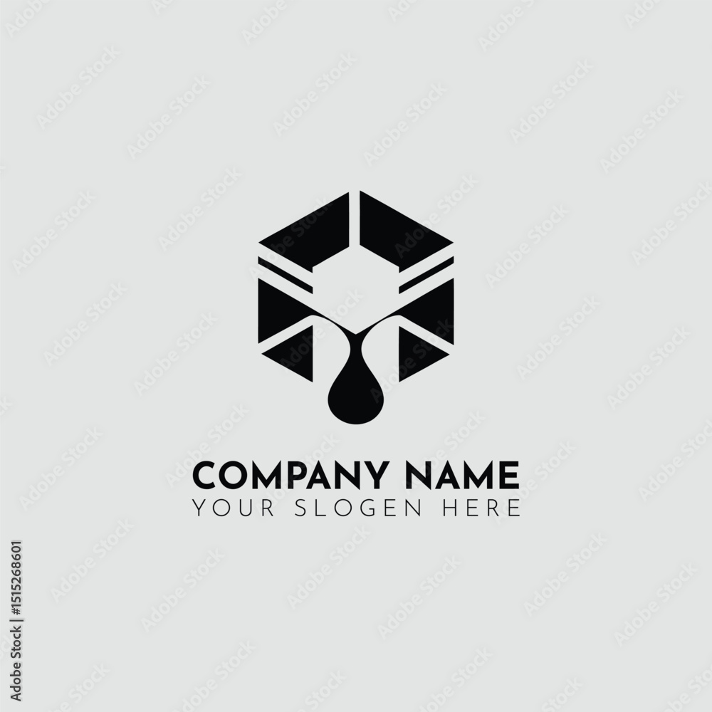 Aufkleber abstract hexagonal shape with a drop below, a modern and minimalist logo design isolated on white ba