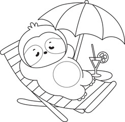 Coloring pages of Funny baby sloth animal series stock illustration. 
