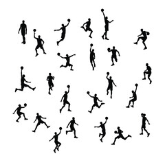 Basketball player silhouettes action poses set