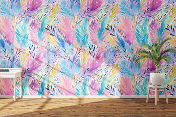 Wall Colorful watercolor paints Mockup
