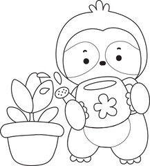 Coloring pages of Funny baby sloth animal series stock illustration. 