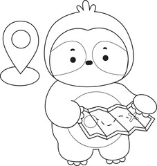 Coloring pages of Funny baby sloth animal series stock illustration. 