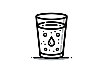 Glass of water in minimal black and white line art style