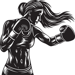female boxer silhouettes vector graphic design, boxer transparent background