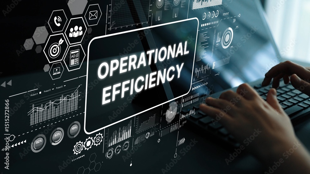 Poster operational efficiency in business with data analytics and technology visuals for enhanced productiv