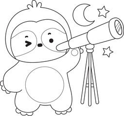 Coloring pages of Funny baby sloth animal series stock illustration. 
