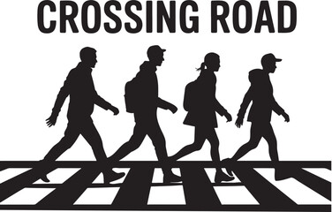 Silhouette Illustration of People Crossing Road on Zebra Crossing with Crossing Road Text on  Background