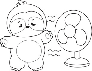 Coloring pages of Funny baby sloth animal series stock illustration. 