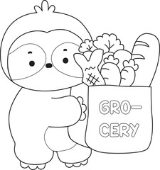 Coloring pages of Funny baby sloth animal series stock illustration. 