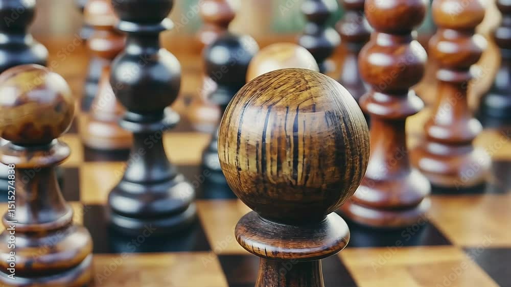 Poster camera glides over chess pieces in a close up view revealing intricate details and textures, flight 