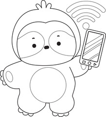 Coloring pages of Funny baby sloth animal series stock illustration. 