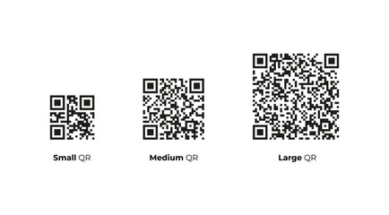 QR code layout in small, medium, and large sizes.
