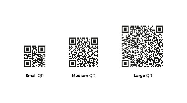QR code layout in small, medium, and large sizes.