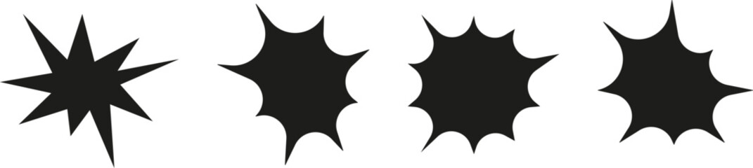 Set of vector comic-style explosion icons. Starburst and dynamic burst silhouettes in pop art and retro comic style.
