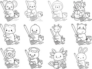 Printable of Cute wild animal vector icon. Outline of Fluffy pet stickers.
