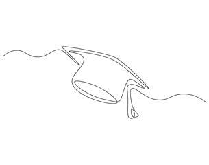 Fototapeta premium Graduation hat continuous line. Continuous one line drawing of graduation cap. Graduation, celebration, achivement concept. Single line drawing