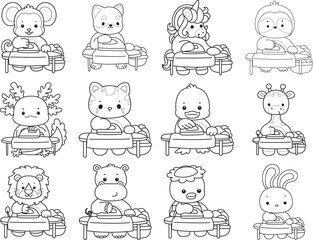 Printable of Cute wild animal vector icon. Outline of Fluffy pet stickers.
