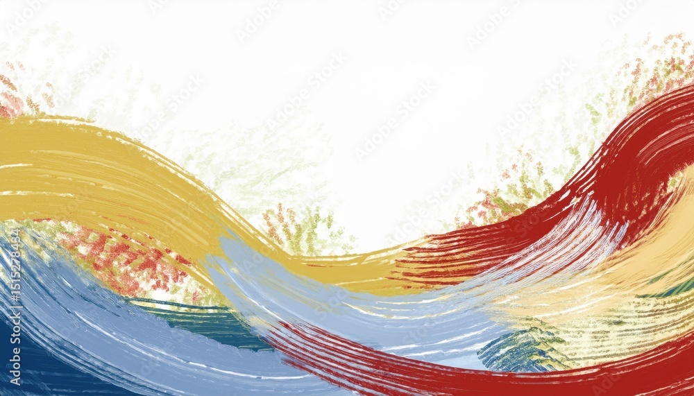 Aufkleber vibrant abstract brushstroke wave in red, gold, and blue with textured splatter effect on white back