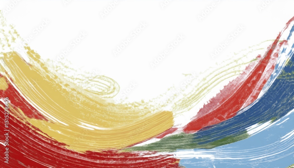 Aufkleber vibrant abstract brushstroke wave in red, gold, and blue with textured splatter effect on white back