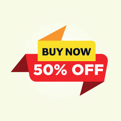 "Buy Now, Save: A dynamic graphic design showcasing a promotional banner, featuring "Buy Now" and a bold "50% Off" offer, designed to entice customers and highlight savings.